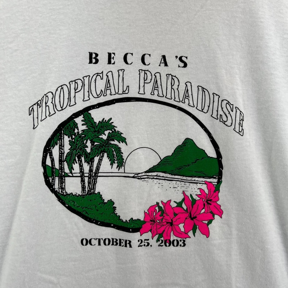 Vintage Y2K Delta Pro Weight LS Adult 2XL White Shirt BECCA's TROPICAL PARADISE